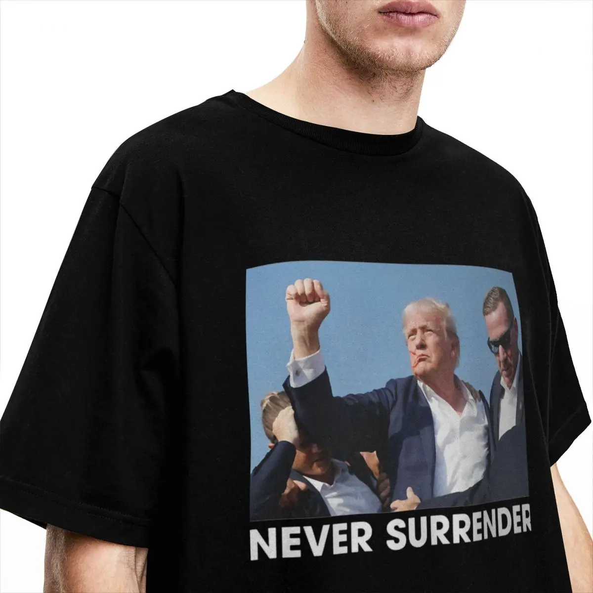 Men T-Shirt Trump Shot Donald Trump 2024 Never Surrender Fashion Cotton Tee Shirt Short Sleeve T Shirt Round Collar Tops Gift