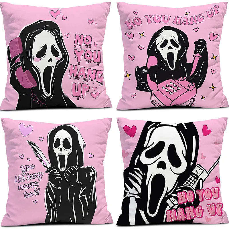 Halloween Decoration Pillow Covers 45x45cm Set of 4,Ghost Terror Face Decorative Throw Cushion Pillow Case Sofa Party Pillowcase