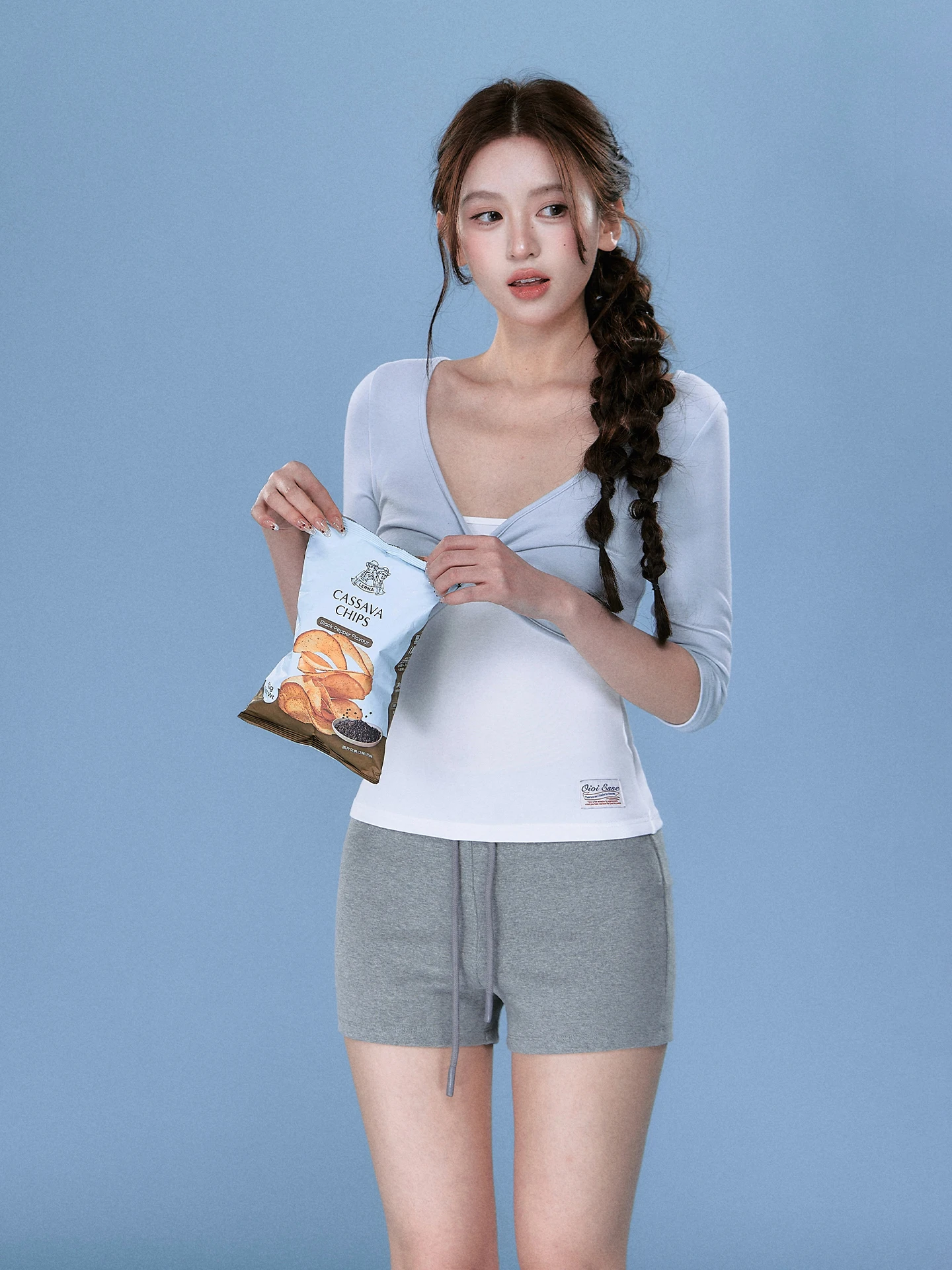 

Slimming Effect Ballet Style Splice Seven Sleeve Women's Base Shirt Spring Summer Design Sense OIOI ESSE Knitted Top