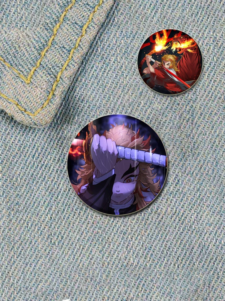 32/44/58MM Anime Rengoku Kyoujurou Creative Tinplate Plastic Pins Button Brooches Badge for Backpack Accessories Jewelry Gifts