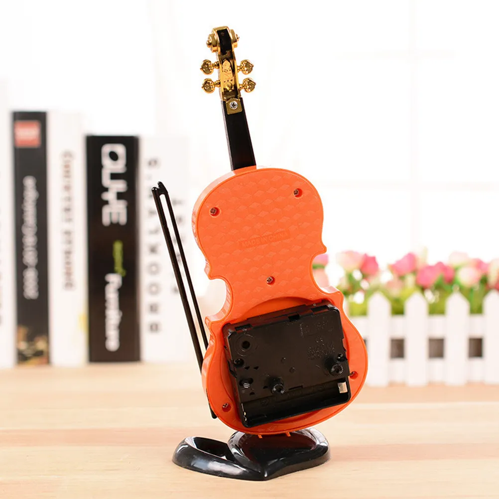 Red Brown Violin Style Alarm Clocks Simulation Quartz Movement Analog Display Home Office Decoration Desktop Clock