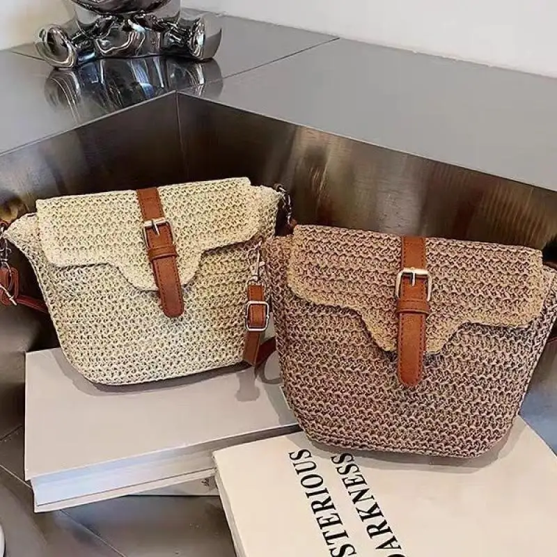 

Fashion Ladies Summer Paper Straw Saddle Crossbody Bags Casual Holiday Woven Seaside Beach Bags Simple Braided Women's Handbags