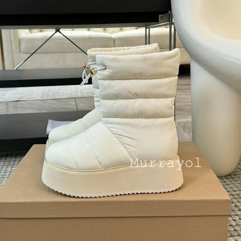 여성용 아이더 다운 드로스트링 디자인 스노우 부츠, 겨울 아웃웨어, 미끄럼 방지 앵클 부츠, 라운드 토, 따뜻함, 두꺼운 바닥, 짧은 보타스, 신상