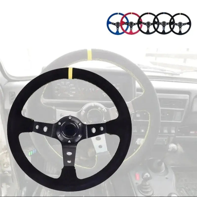 2024 High quality Racing Steering Wheel 350MM Suede Steering Wheel Leather Steering Wheel Drift racing type car accessories