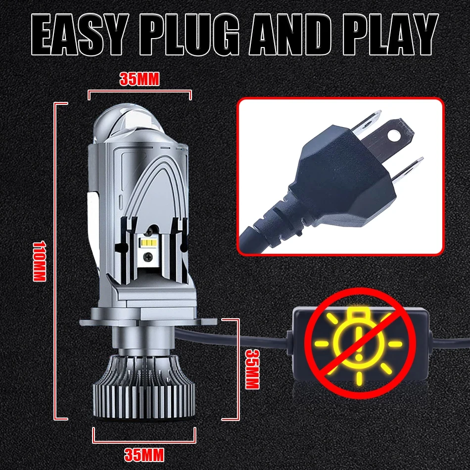 H4 Bi LED Projector Lens 30000LM Plug&Play Mini Car Bulb Canbus Auto Headlight Turbo Lamp Dual High Low Beam 12V 24V 32V