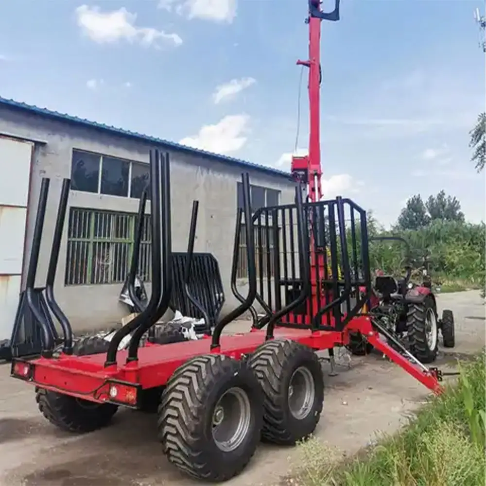 Heavy Duty 360° Rotation Hydraulic Crane Log Trailer 4wd Grapple Timber Loader With Crane Timber Loader Log Splitter for Forest