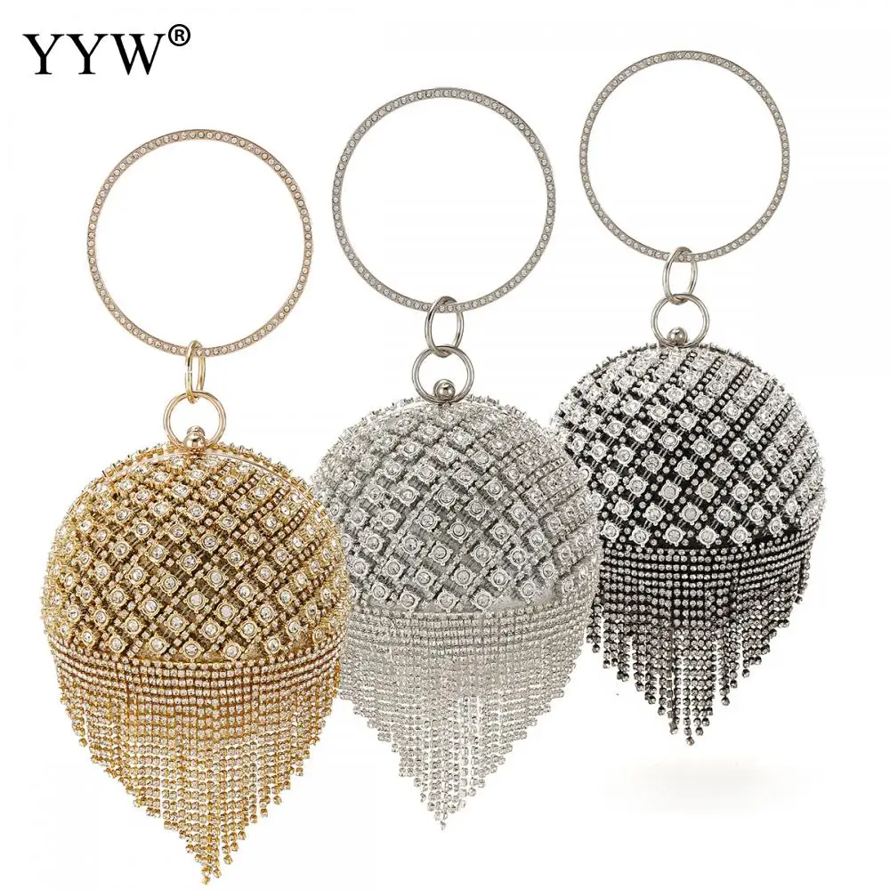 

Elegant Luxury Women Clutch Bag Circular Ring Evening Bags 2024 Metal Gold Rhinestone Round Ball Handbags Small Wedding Wallets