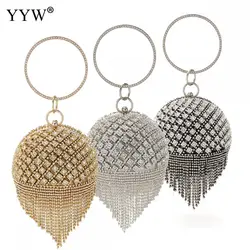 Elegant Luxury Women Clutch Bag Circular Ring Evening Bags 2024 Metal Gold Rhinestone Round Ball Handbags Small Wedding Wallets