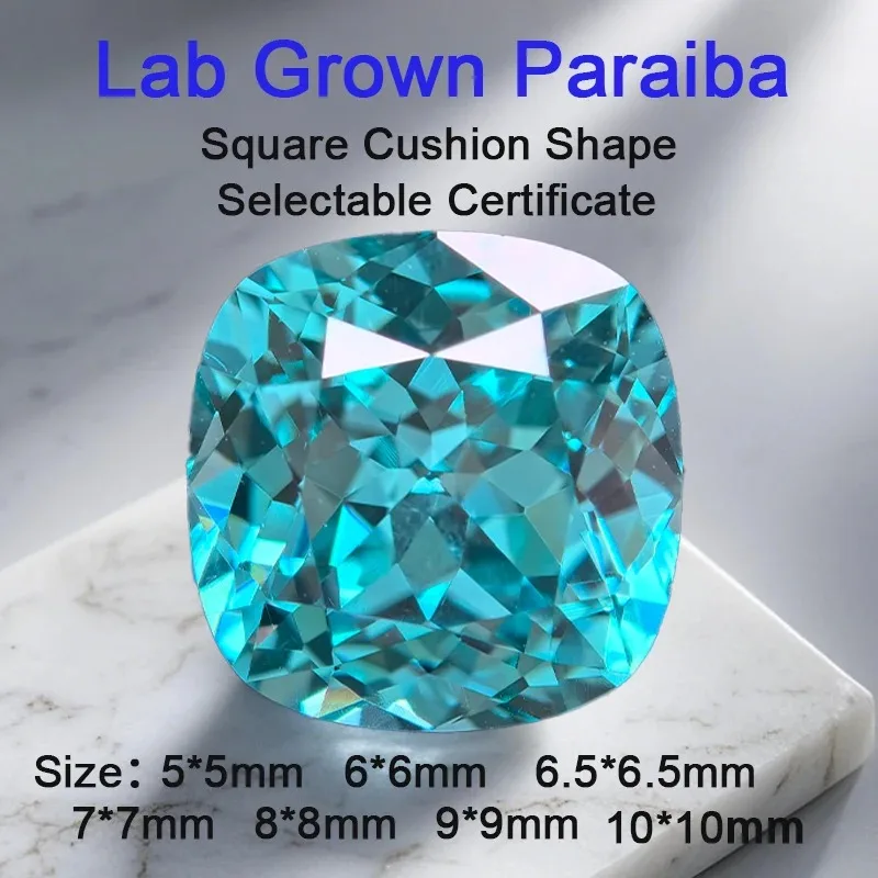 

Par-Lab Grown Paraiba Square Cushion Shape VVS1 Gemstone Charms Beads for Jewelry Making Rings Pendant Selectable AGL Certificat