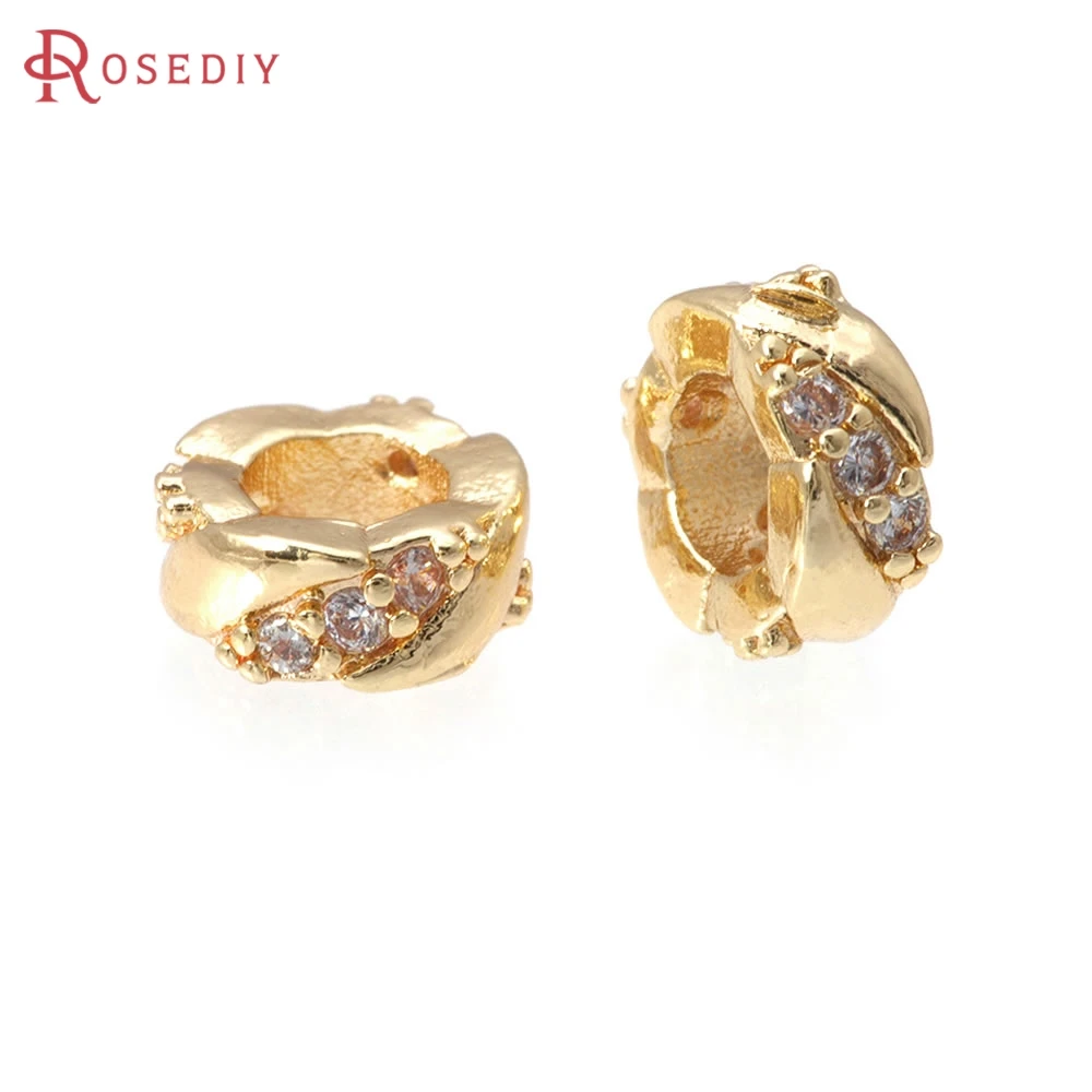 18K Gold Color Brass Zircon Large Hole Round Spacer Beads Bracelet Beads High Quality Diy Jewelry Accessories Making Materials image 2