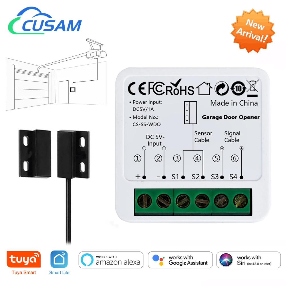 Tuya Inteligente Garage Controlador Abridor de Porta, Interruptor WiFi, Módulo de Automação Doméstica, Funciona com Alexa, Google Assistant, Siri