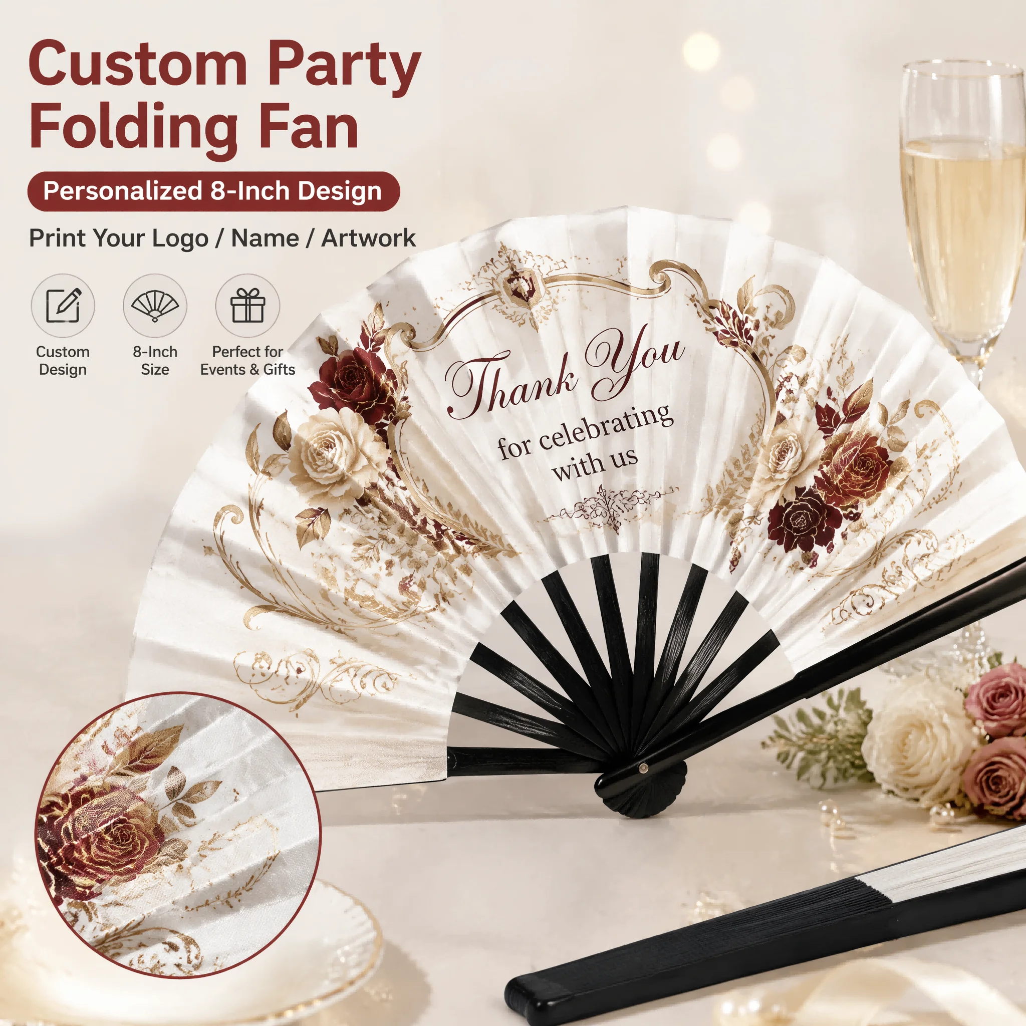 Custom Folding Fan Personalized Hand Fan with Name Text Photo DIY Portable Fan Wedding Party Gift Souvenir