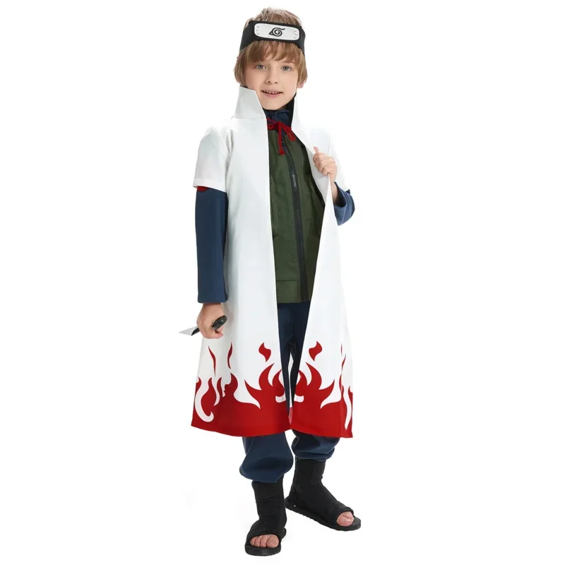 Kids 4Th Hokage Namikaze Minato Cosplay Costume Anime Boys Cloak Outfits Children Halloween Party Role Play Clothes Fashion New