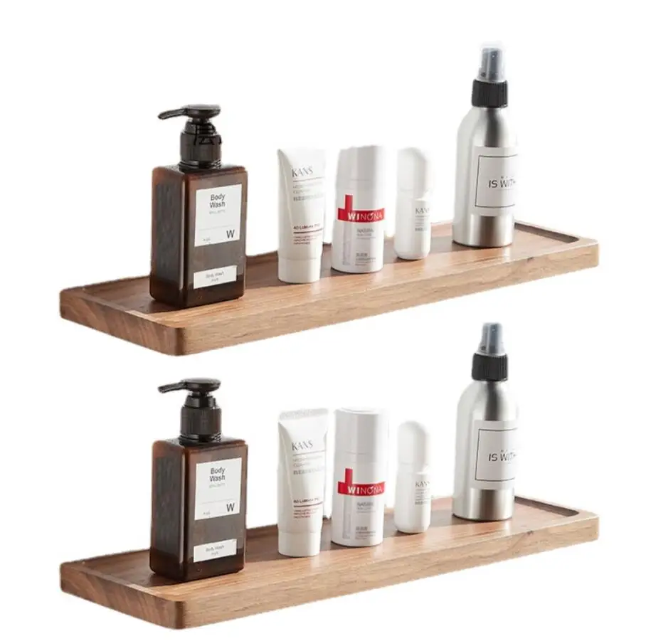 Beech Wood Log Shelf, Wall-Mounted Single-Board Storage Rack for Hotels and Guesthouses, Solid Wood Panel