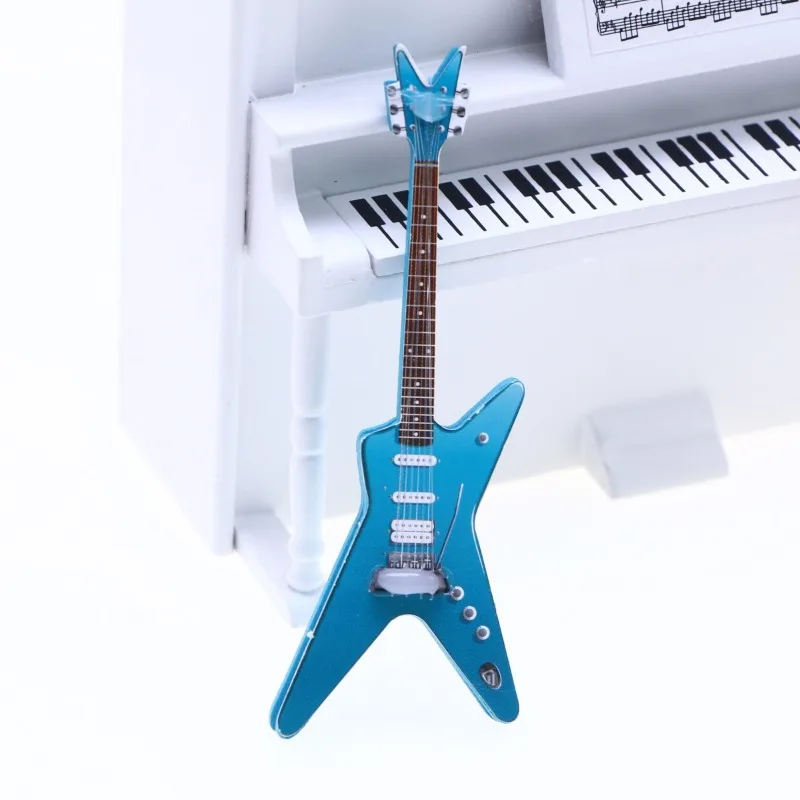 1pc simulação mini modelo de guitarra elétrica, acessórios de decoração de casa de bonecas popular guitarra mini cena adereços combinar modelo acessórios