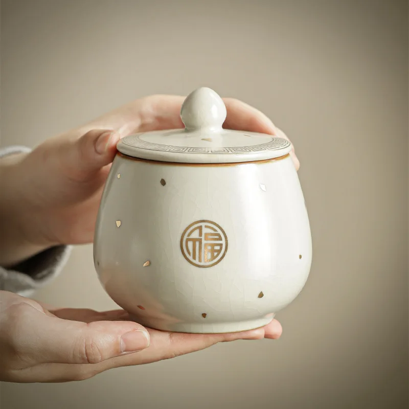 Ruyao Ceramic Tea Pot Small Household Sealed Pot Ceramic Manual Storage Pot Tea Storage Tank Moisture-proof Tea Bin