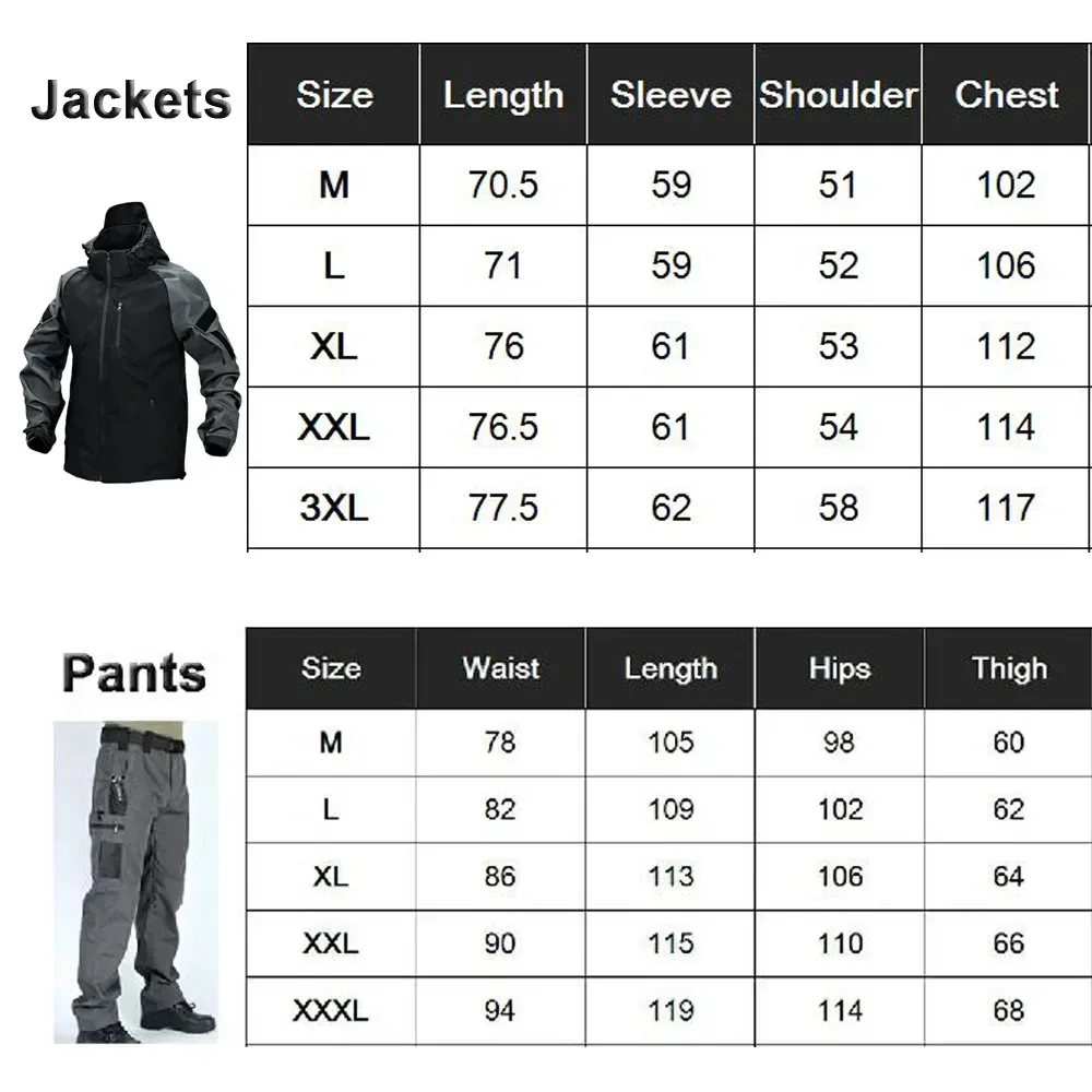 Waterproof Tactical Set Men\'s Military Fans Outdoor Soft Shell Combat Work Suit Comfortable Casual Hooded Jacket Two Piece Set