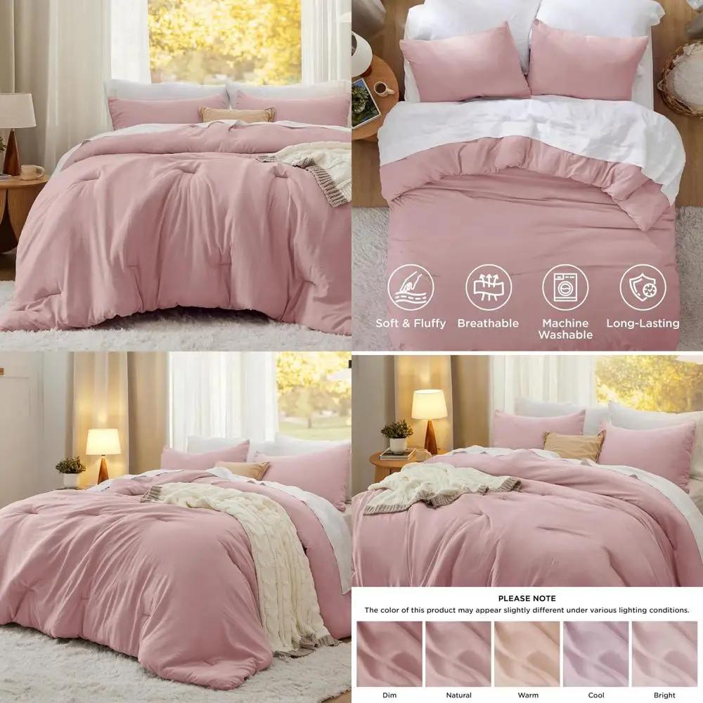

Pink Prewashed 3-Piece Comforter Set with Lightweight Quilt and Pillowcases