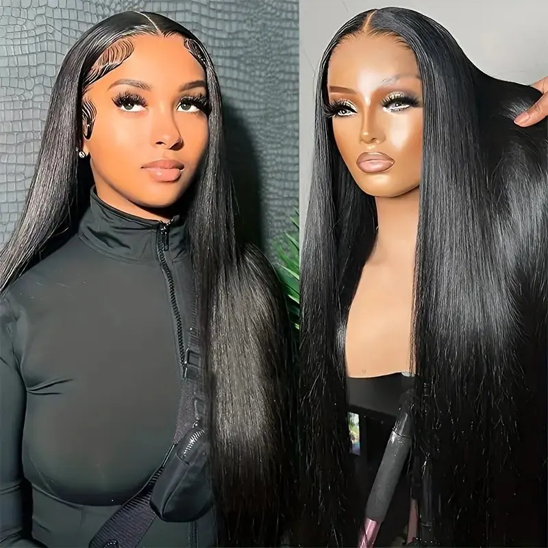 13X4 HD Lace Forehead Wig 180% Natural Black 18 40 Inch  Human Hair Straight Women's Pre-Plucked Closure 180 Density