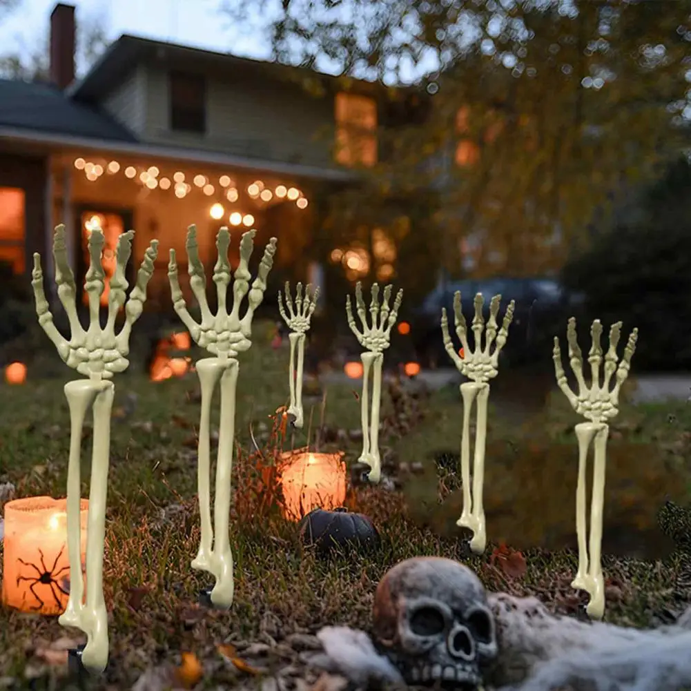1 Pair ﻿Spooky Halloween Skeleton Hand Bones Realistic Life Size Plastic Arms With Stakes For Outdoor Indoor Lawn Garden Yard