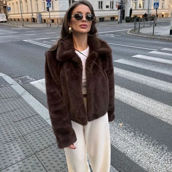

Повседневное свободное пальто с воротником из искусственного меха, женская модная одежда в винтажном стиле, с длинными рукавами, для трансграничной торговли