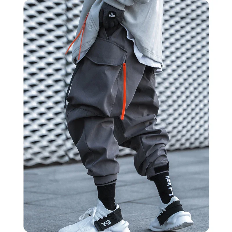 Unisex spring Men's clothes Harajuku Loose Technology oversize Trendy HipHop Cargo jogger pants Multi-pocket Drawstring Overalls