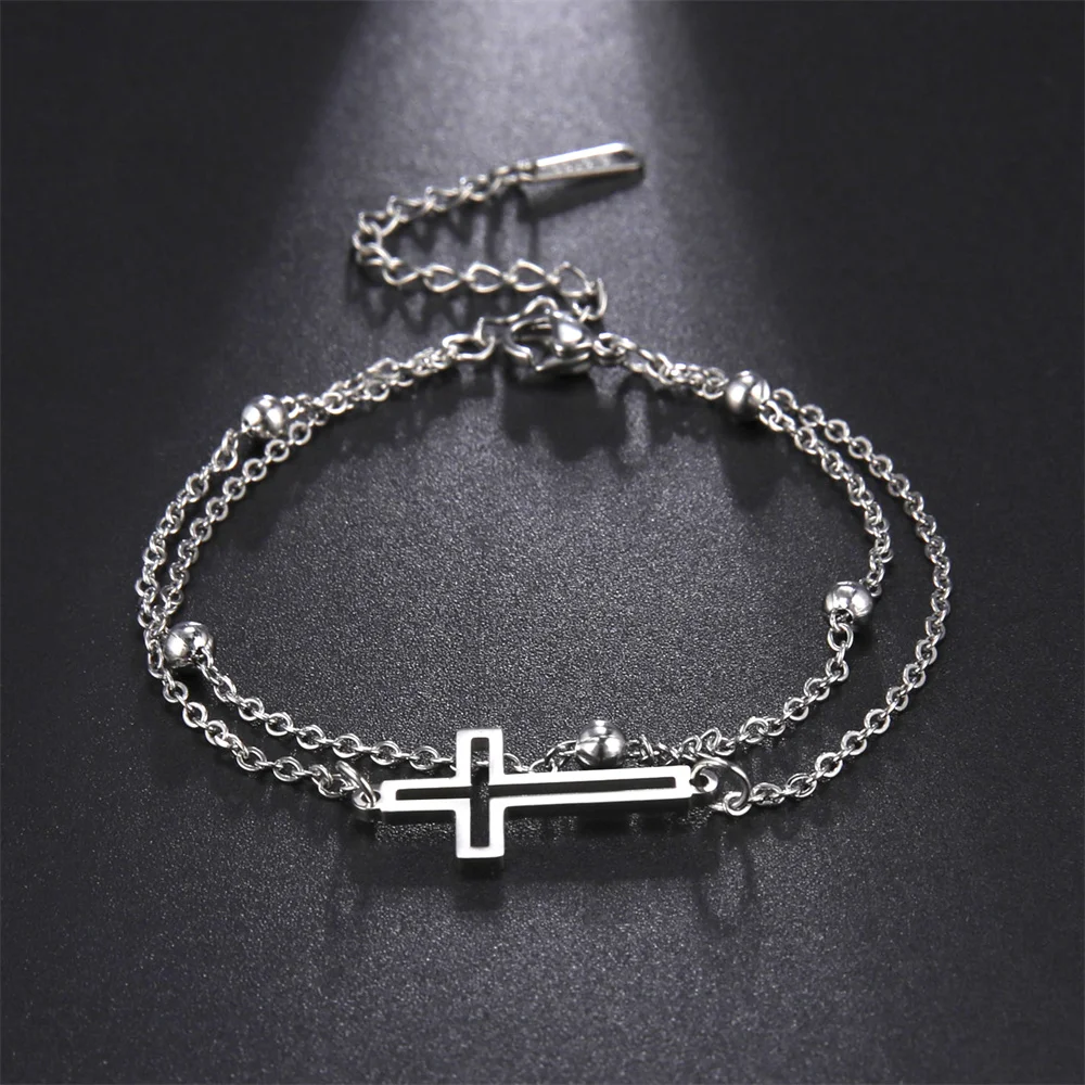 Kkjoy Edelstahl Fußkette für Damen und Herren, silberfarben, vierblättriges Kleeblatt, Fußkettchen, einfache Perlen, Modeschmuck, Accessoires, Neu – Detail 27