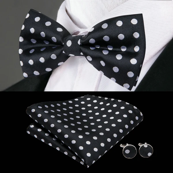 3PCS Mens Bow Tie Hanky Cufflinks Pre-tied White Pink Solid Floral Stripes Paisley Bowtie for Male Wedding Business Gift Party