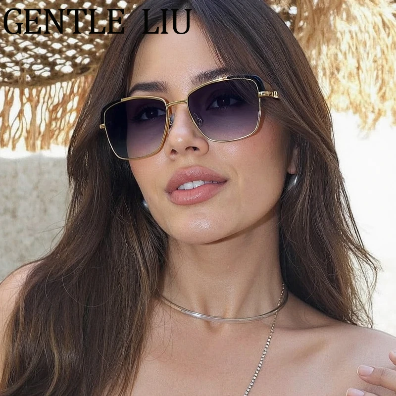 

Sexy Cat Eye Sunglasses Women 2025 Luxury Brand Vintage Big Metal Frame Square Sun Glasses Outdoor Driving UV400 Eyewear Shades