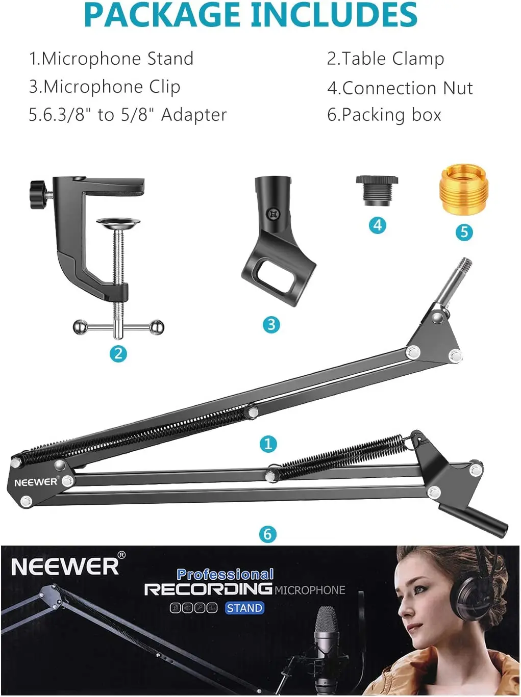 NEEWER Adjustable Microphone Suspension Boom Scissor Arm Stand for Radio Broadcasting Studio,Voice-Over Sound Studio,Stage & TV