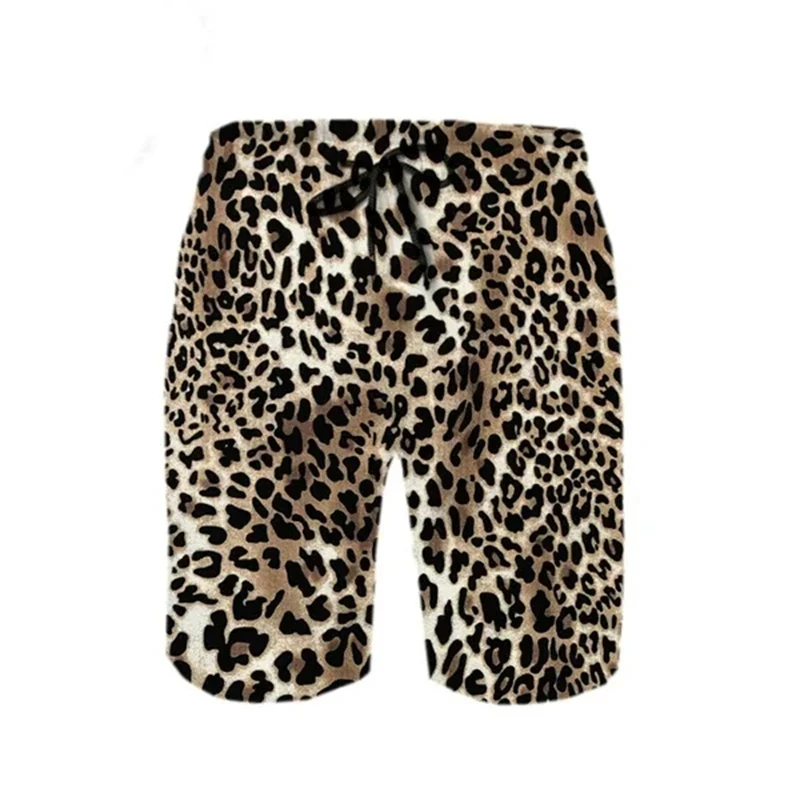 Summer Men\'s Harajuku Shorts Leopard Print Hawaiian Beach Pants Casual Cool Desing Sportswear Unisex 2024 Hawaii ice Shorts 4XL