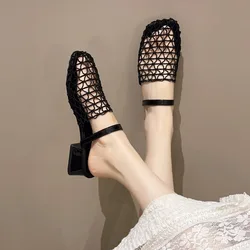 Mesh Mid Heel Modern Slippers Square Heel Solid Women's Shoes on Sale 2024 Fashion Summer Outside Novelty Women's Slippers