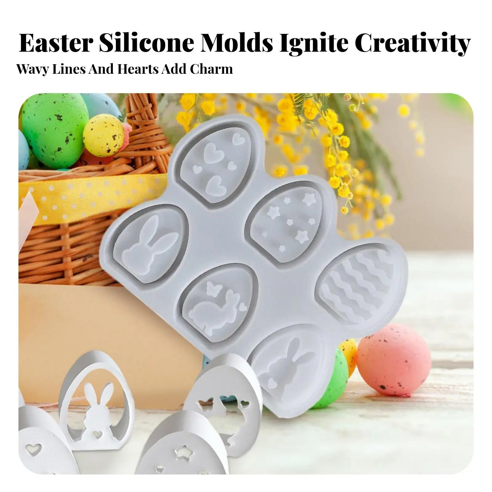 Silicone Easter Mold Premium Flexible Tray 6 Cavity Resin Form for Layered Eggs Bunny Heart Star Patterns DIY Gifts - view 4