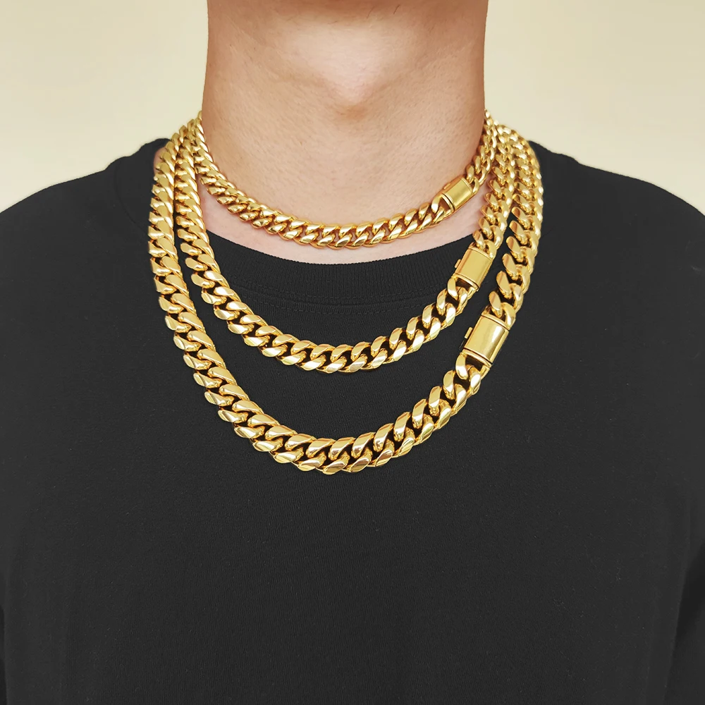 

Stainless Steel Jewelry Necklace Gold Cuban Chain Flip Jewelry Buckle Custom Necklace