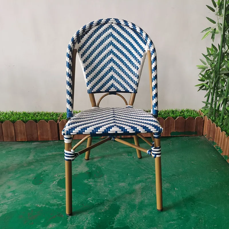 Coffee milk tea shop outdoor aluminum alloy PE imitation rattan V-woven rattan chair B & B courtyard swing 5 sets