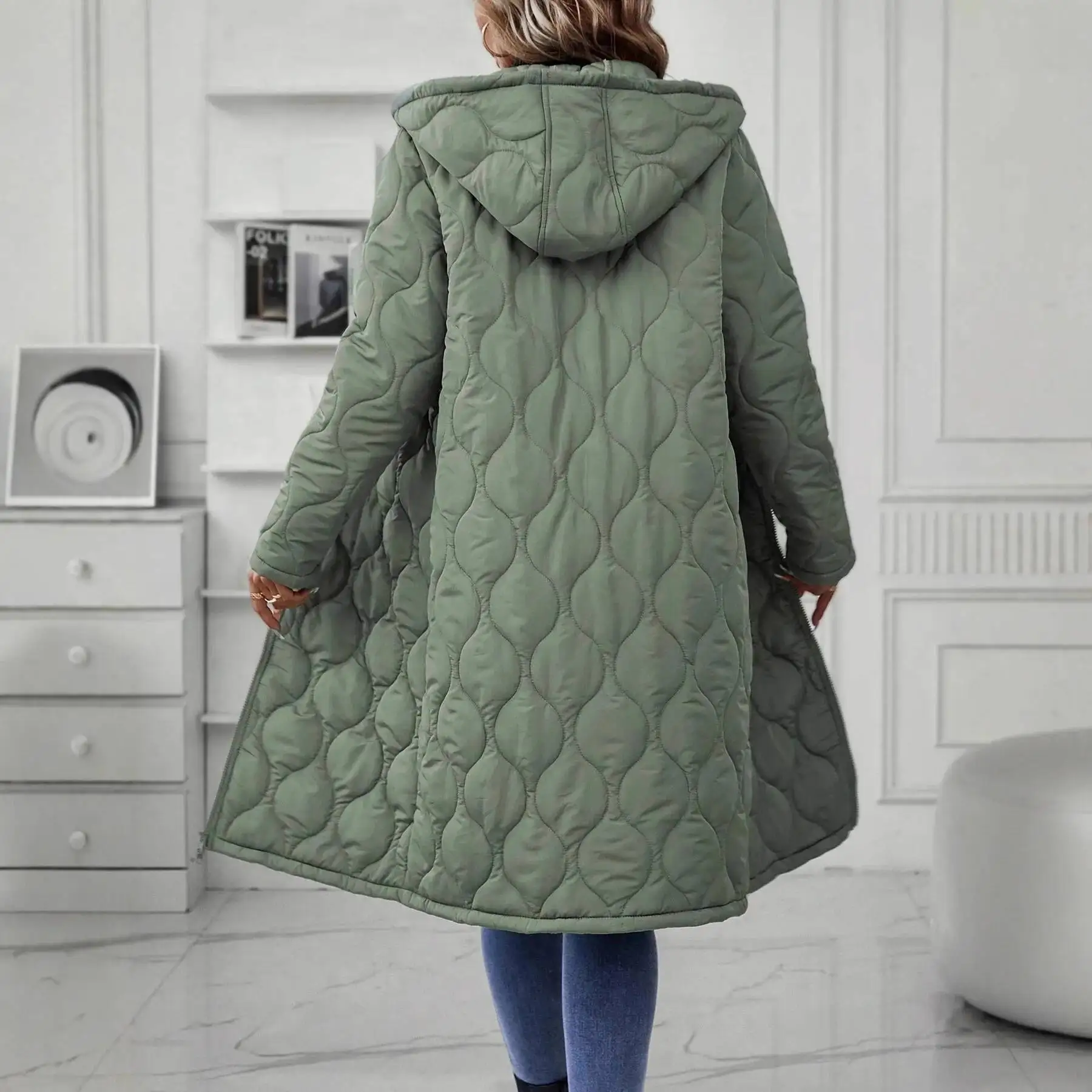 

and 2025 Autumn Winter New Women's Casual Hooded Long Sleeve Zipper Solid Color Cotton Jacket