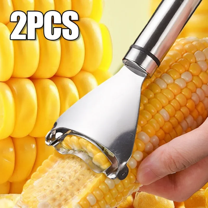 스테인리스 스틸 옥수수 면도기, 멜론 과일 실버 수동 퀵 필러, 옥수수 타작 커널러, 주방 야채 액세서리, 1 개, 2 개