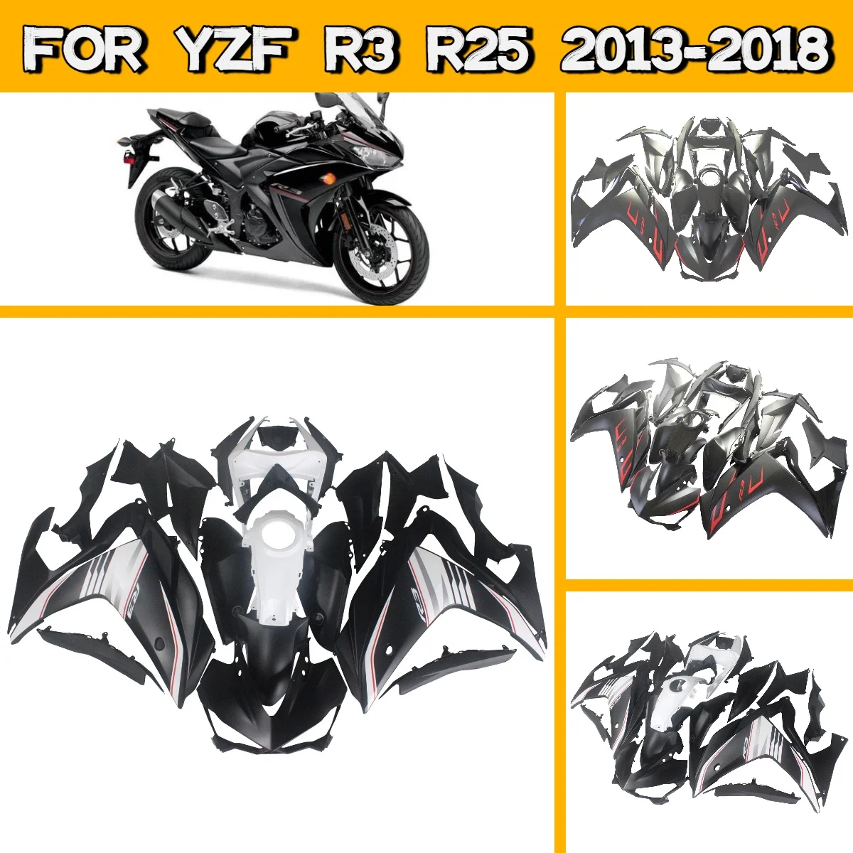 

Высококачественный комплект обтекателей для мотоциклов Yamaha YZF R3 R25 (2013-2018) – полный комплект инжекционных обтекателей для YZFR3 YZFR25