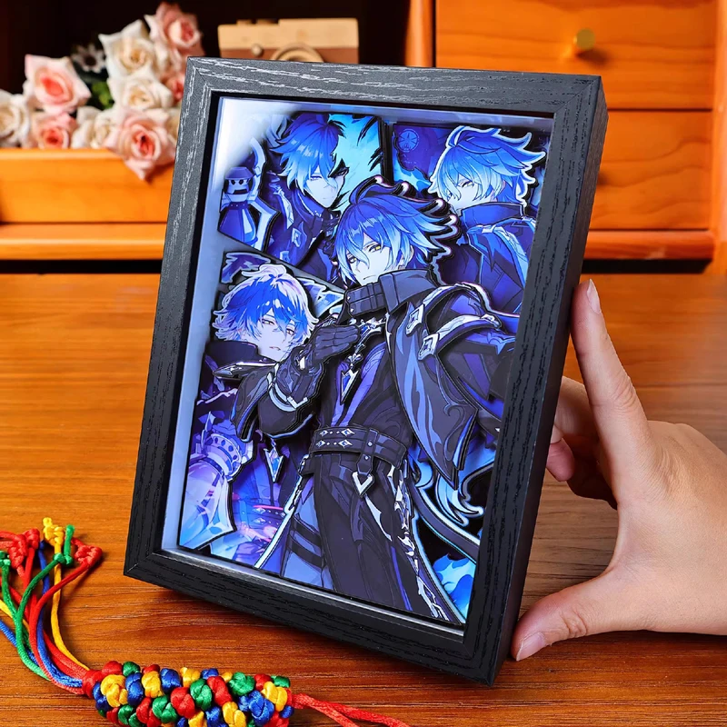 Genshin Impact 3D Handmade Art Painting Cartoon Flins Diluc Neuvillette Figure Collect Picture Desktop Ornaments Collection Gift