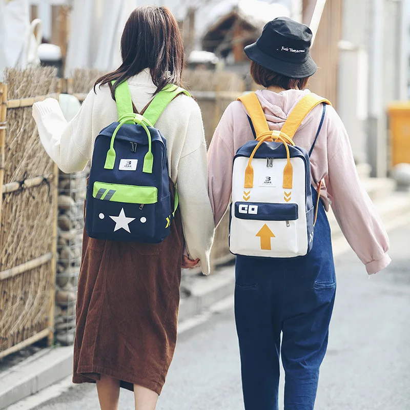 Japanese Retro Backpack for Women Graffiti Clash Colour Korean Fashion High School Student Schoolbag Double Shoulder Bag Handbag