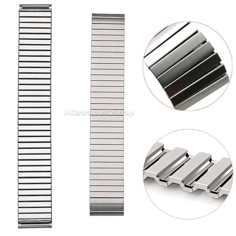 Elastic Stretch Strap 14mm 16mm 18mm 20mm 22mm Stainless Steel Watch Band Metal Bracelet Expansion Wristband Replacement Belt