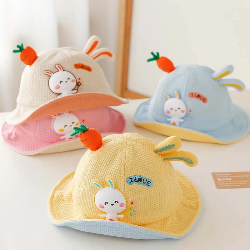 

Cute Rabbit Fisherman Cap Baby Sunshade Basin Cap 5-24M Boy Girl Kids Bucket Hat Cartoon Bunny Children Visors Cotton Breathable