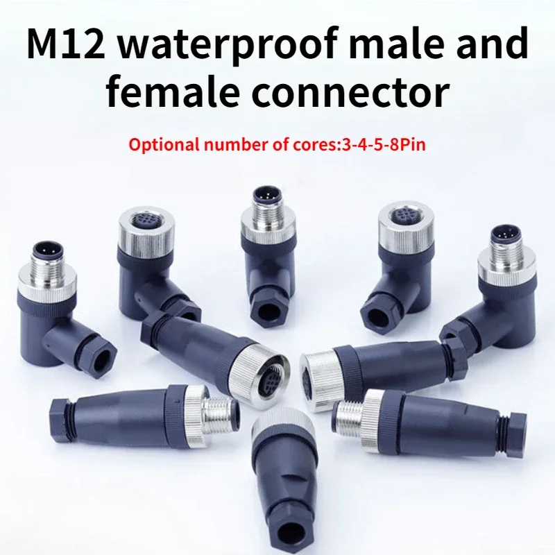 1PCS M12 sensor connector waterproof male&female plug screw threaded coupling 3 4 5 8 Pin A type sensor connectors