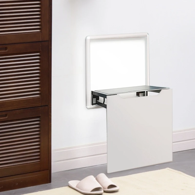 Simple Folding Shoe Bench Hidden Entryway Stool Retractable Wall Mounted Shoe Seat Space Saving Narrow Hallway Furniture