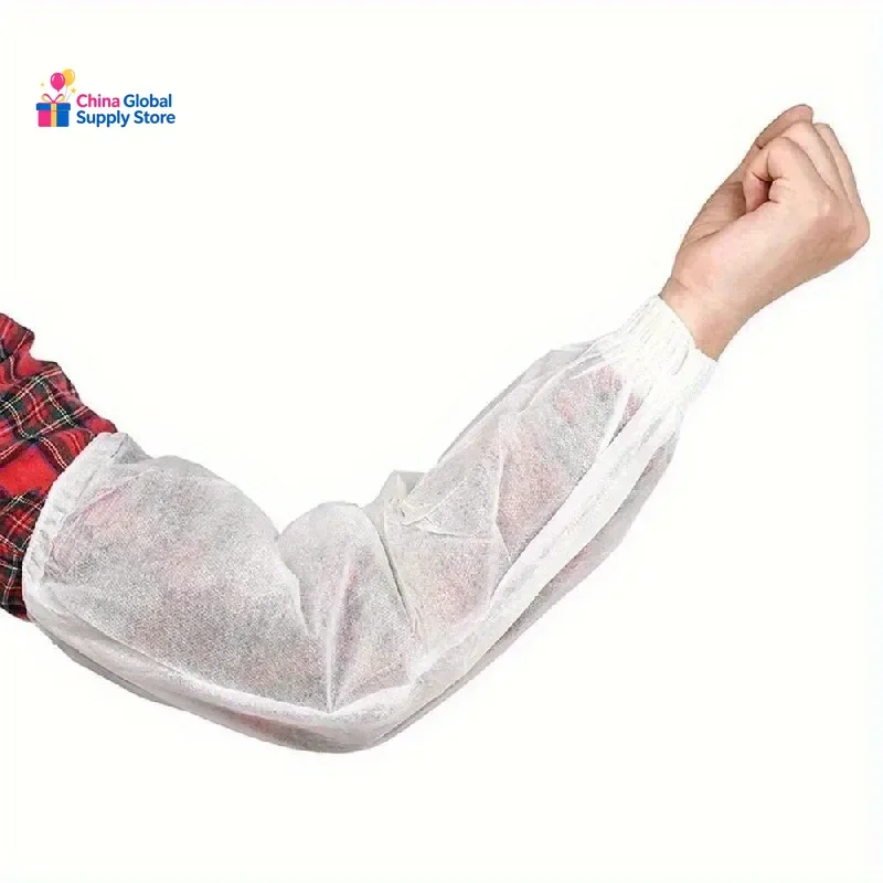 100 Pack Disposable Non-woven Fabric Oversleeves Oil Resistance Arm Protective Covers for Cleaning And Work Use