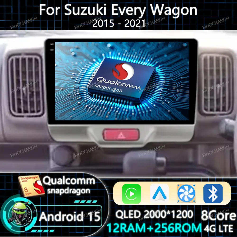 Android 15 Car Radio Carplay Auto For SUZUKI Every Wagon 2015+ Head Unit 2DIN Multimedia Video Player BT 4G LTE 5G WIFI GPS QLED