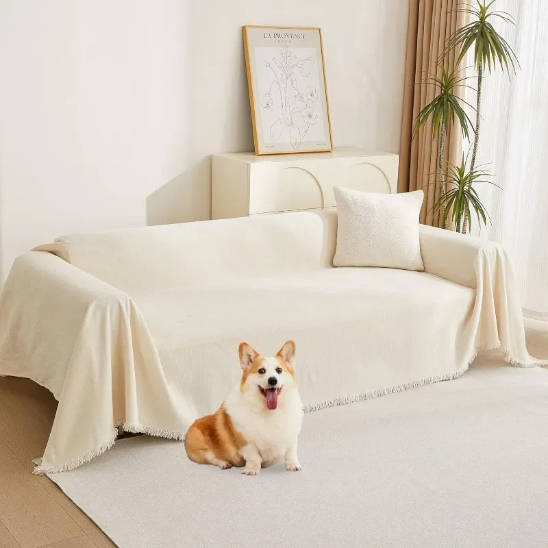 Couch Cover for Pets Beige Couch Covers   L Shape Chenille Couch Cushion Covers for Pets, Throw Couch for Dogs, Kids,71