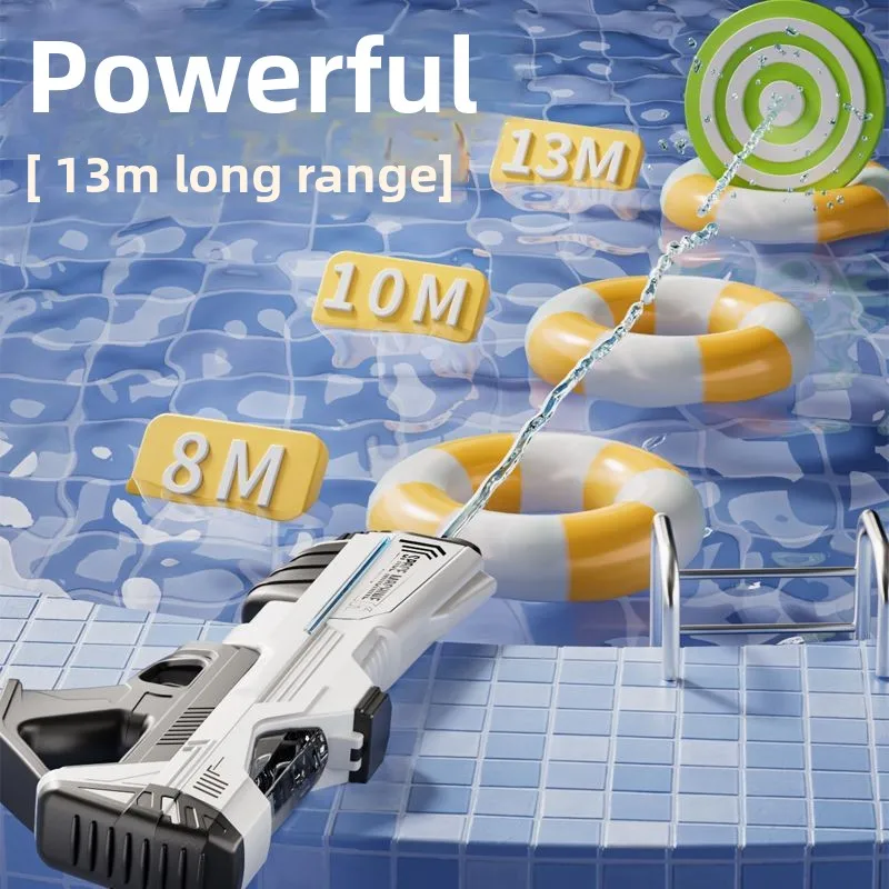 Pistola de água elétrica e manual 2 em 1, brinquedo com led, poderosa absorção automática de água, pistola blaster, piscina, brinquedos ao ar livre para crianças