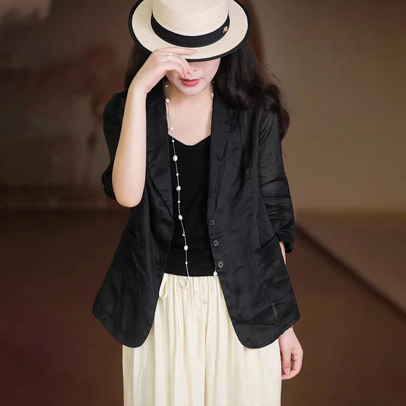 Casual Linen Sun Protection Jacket Women's Summer Sleeveless Suit Top Loose Fit Daily Wear Thin Fabric Polyester Blend