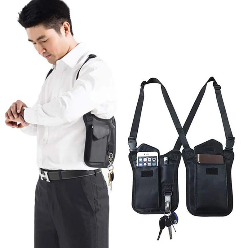 

Underarm Security Double Shoulder Packs,Portable Hidden Invisible Travel Shoulder Close-fitting Anti-Theft Phone Key Packs Pouch
